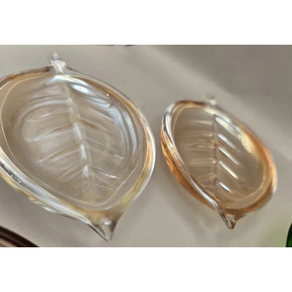 Vintage 60's Color Glass Leaf Shaped Trays 6pcs. 3 Colors B#24